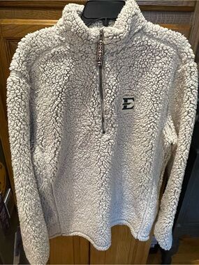 Men's Cream Sherpa Half-Zip Pullover with Embroidered 'E' Logo